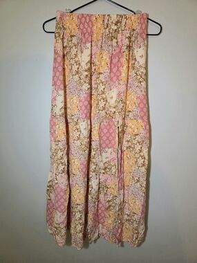 XS 100% Rayon Cottagecore Boho Fairycore Whimsy slit Maxi Skirt Floral Patchwork